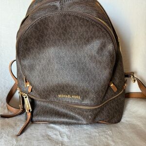 Michael Kors Dark Brown Backpack with Gold Accents